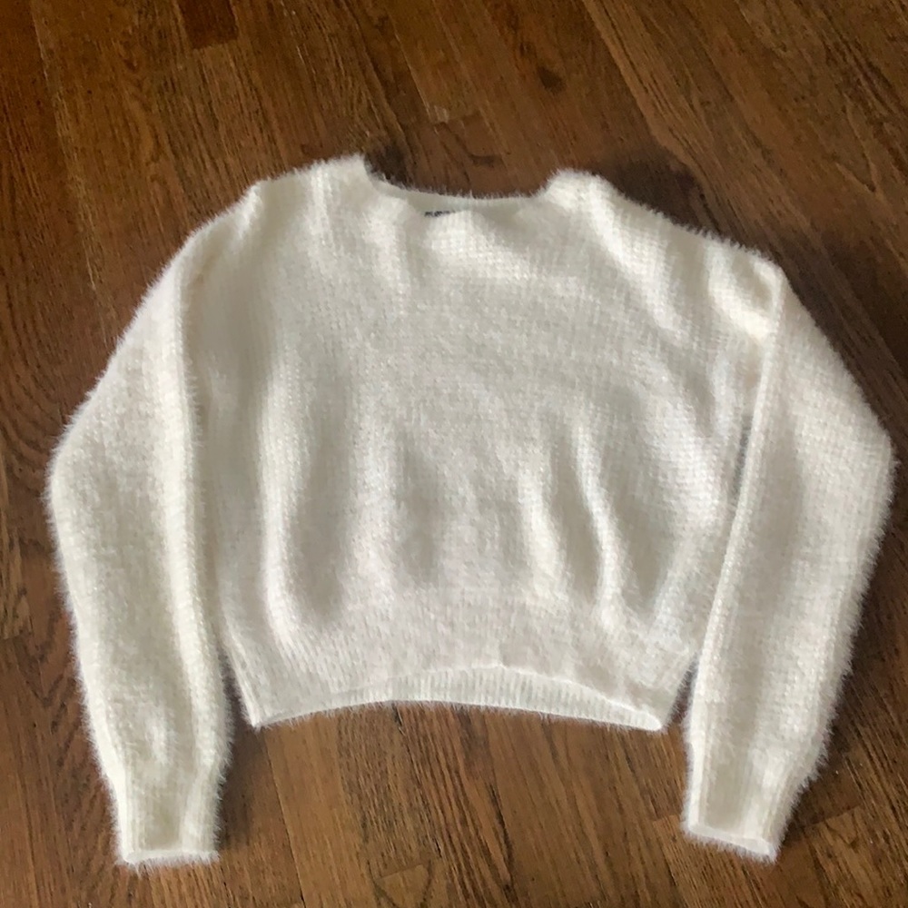 White fuzzy sweater